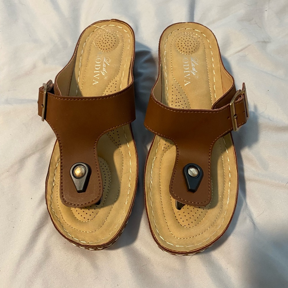 Sandals by Lady Godiva Brown Leather Size 8.5